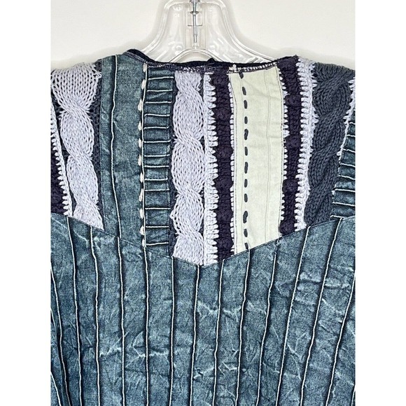 Coldwater Creek Women's Jacket Size XL Crochet Denim Boho Indigo Patchwork Y2K - Picture 12 of 15
